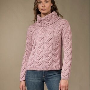 Aran Woollen Mills Pink Supersoft Merino Wool Chunky Cable Cowl Sweater Women S